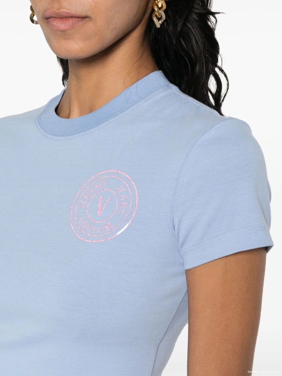 Affordable glitter-logo Versace Couture Jeans T-shirt Women cropped cotton 0811